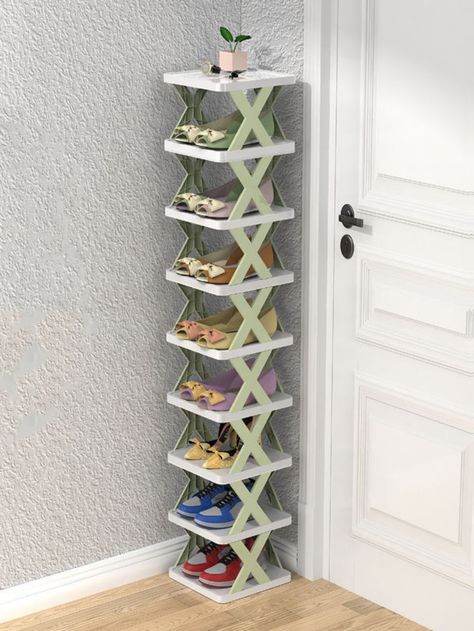 Green  Collar  PP Plain  Embellished   Storage & Organization Shoe Rack For Home, Small Shoe Rack, Folding Shoe Rack, Vertical Shoe Rack, Plastic Shoe Rack, Stackable Shoe Rack, Shoe Rack Closet, Foldable Shoes, Shoe Storage Bags