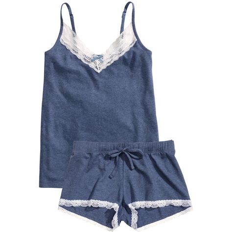 H&M Pyjamas ($17) ❤ liked on Polyvore featuring intimates, sleepwear, pajamas, lingerie, pijama, pyjamas, dark blue, cotton jersey, lingerie pajamas and cotton pyjamas Stylish Pajamas, Holiday Pjs, Comfortable Loungewear, Lingerie Babydoll, Cute Sleepwear, Pieces Of Clothing, Cozy Pajamas, Trendy Swimwear, Holiday Pajamas