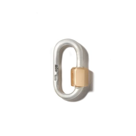 The Babylock is our most popular lock--used as a connector, a clasp, a charm holder and for many, the very first lock that they purchase. It measures 1.5cm x 9mm with a thickness of 2mm, closure is 4mm. The Babylock fits on all chains, or strands. Ideal for a necklace. They have six sides and can be machine engraved with up to 3 letters, numbers or symbols per side. Sterling Silver with 14k Gold Closure Fun fact about the Babylock: 12 linked together make a bracelet for an average sized wrist. A Custom Halo Engagement Ring, Marla Aaron, Jewelry Wishlist, Lock Jewelry, Chain Lock, Charm Holder, Lock Necklace, Jewelry Essentials, Choker Style