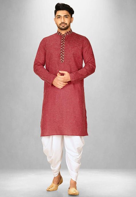 Plain Pattern Kurta With Thread And Machine Work In Neck And Collar With Chudidar Suitable For Formal Events and Social Gatherings ✍️Attributes Kurta 👉Colour - Red 👉Fabric - Cotton 👉Work Type - Thread And Machine Work In Neck And Collar ✍️Attributes Bottom Patiyala 👉Colour - Off White 👉Fabric - Cotton 👉Work Type - Plain 😎Whatsapp/Telegram/Signal at +918617223086 🙏Branches In Kolkata, Banaras And Delhi In India Pajama Embroidery, Vs Image, Kurta Pajama Men, Red Kurta, Resham Work, Machine Work, Anarkali Dress, Wedding Suits Men, Social Gathering