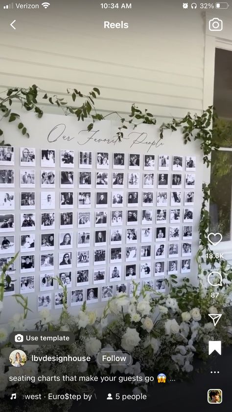 Photo Wall Seating Chart, Seating Chart Wedding Pictures, Wedding Seating Chart Photos, Fun Seating Chart Ideas, Picture Seating Chart Wedding, Polaroid Seating Chart Wedding, Seating Chart Unique, Seating Chart With Pictures, Guest Seating Chart Ideas