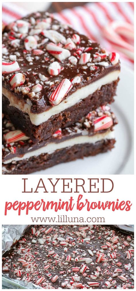 Candyland Desserts, Chocolate Peppermint Desserts, White Christmas Desserts, Peppermint Dessert Recipes, Christmas Recipes Dessert, Winter Brownies, Peppermint Bars, Peppermint Bark Brownies, Layered Brownies