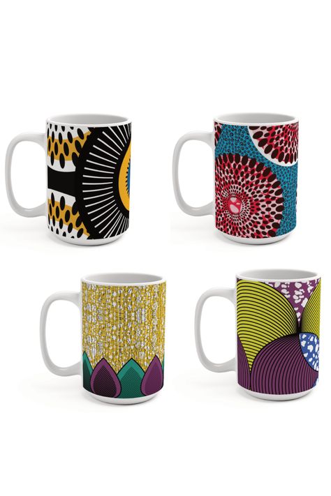 This mug is the perfect way to show your love for coffee and African culture. The beautiful print design makes it stand out from the rest, while the sturdy ceramic construction ensures that it will last for years to come. Whether you're drinking your morning cup or treating yourself to an afternoon boost, this mug is sure to make your drink taste even better Safari Crafts, African Print Pillows, Frames Diy Crafts, Frames Diy, Coffee Mugs Set, Graduation Cap And Gown, African Pattern Design, African Wax Print Fabric, Print Business