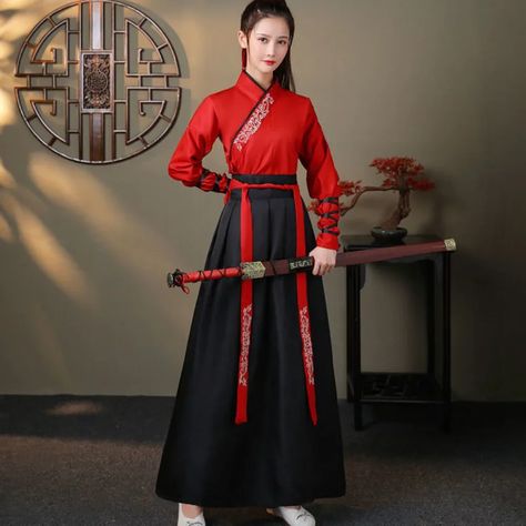 Chinese Hanfu Dress Women Clothing Vintage Ethnic Style Fashion Clothes Elegant Streetwear Casual Chinese Outfits Traditional Women, Chinese Hanfu Dress, Chinese Traditional Dress, Martial Arts Styles, Hanfu Dress, Characters Design, Chinese Hanfu, Clothing Vintage, Streetwear Casual