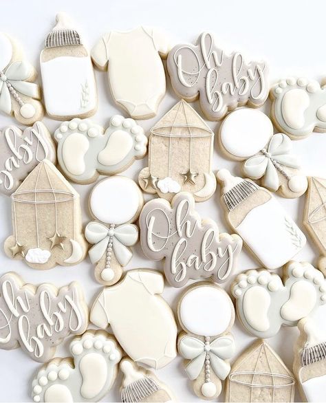 Gender Neutral Cookies, Boho Gender Reveal Ideas, Neutral Cookies, Boho Gender Reveal Party, Baby Shower Cookies Neutral, Baby Shower Biscuits, Boho Gender Reveal, Baby Bottle Cookies, Onesie Cookies