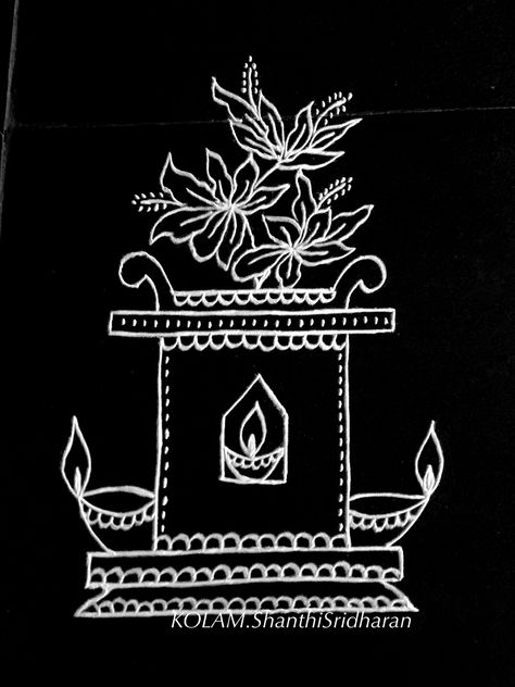 Thulasi Madam, Tulsi Rangoli, Margali Kolam, Latest Rangoli Designs, Warli Paintings, Flower Black And White, Hindu Symbols, Free Hand Designs, Pooja Decoration