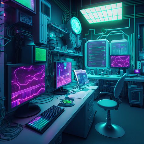 Cyberpunk Library, Futuristic Aesthetic Technology, Cyberpunk Room Aesthetic, Coder Aesthetic, Christmas Room Aesthetic, Hacker Room, Neon Cyberpunk Aesthetic, Backgrounds Iphone Aesthetic, Cyberpunk Apartment