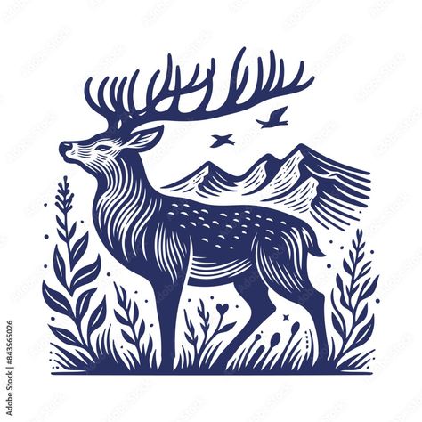 deer vector, deer silhouette, deer illustration Stock Vector | Adobe Stock Elk Illustration, Deer Vector Illustration, Deer Vector, Deer Graphic, Deer Illustration, Linoleum Print, Deer Silhouette, Texas Style, Pattern Ideas