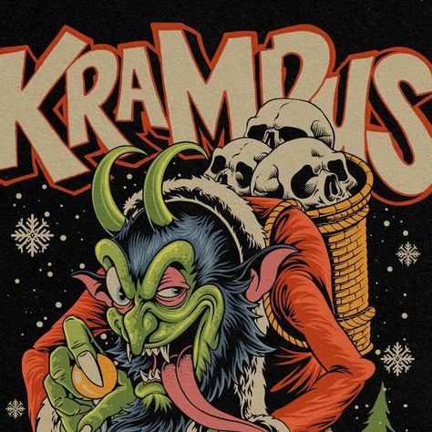 Krisna Okky on Instagram: "“Krampus” design available🔥 . Just DM me if you are interested.🔥 . #artwork #illustration #tshirtdesign #christmas #krampus #hotrod #mascotlogo #logodesign #artworkforsale #designforsale #krampusart #scifiart #handdrawn #krisnaokky" Krampus Fanart, Krampus Illustration, Krampus Tattoo, Krampus Art, Graphic Design Letters, Things Wallpaper, Xmas Card, Stranger Things Wallpaper, Sci Fi Art