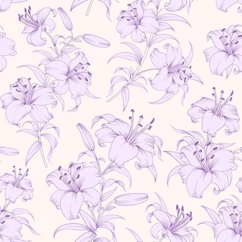 Botanical seamless pattern. blooming flo... | Free Vector #Freepik #freevector #pattern #flower #frame #vintage White Lily Flower, Purple Lily, Tropical Illustration, Lilly Flower, Pink Flowers Wallpaper, Lily Pattern, Floral Pattern Design, Vintage Floral Pattern, White Lilies