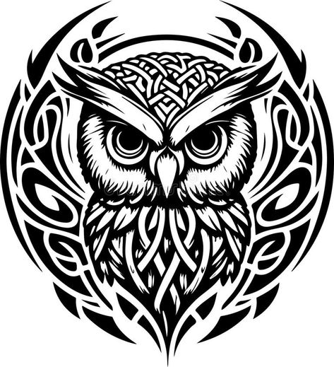 Celtic Owl Tattoo, Scottish Tattoos, Tattoo Owl, Celtic Owl, Avatar Tattoo, Tattoo T Shirt, Universe Tattoo, Owl Head, Black And White Line Art