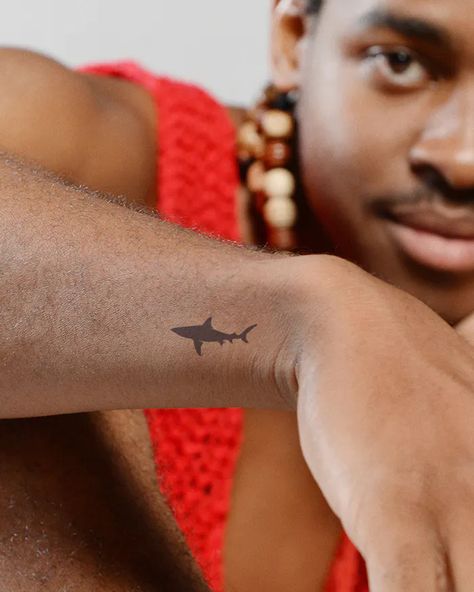 Simplistic Shark Tattoo, Simple Shark Tattoo Men, Shark Small Tattoo, Small Shark Tattoo Men, Small Shark Tattoo For Women, Shark Simple Tattoo, Shark Finger Tattoo, Minimalist Shark Tattoo Simple, Men Hip Tattoo