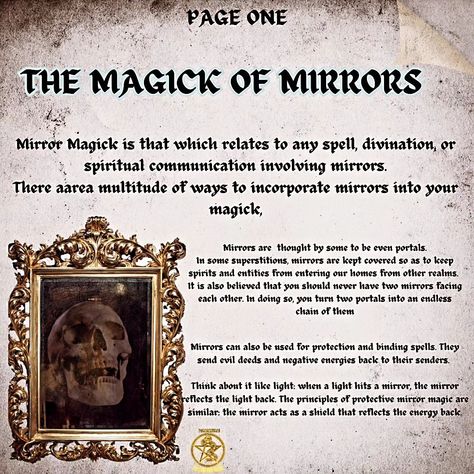 Mirrors: More Than Just Selfies ✨ Mirrors aren't just for checking your outfit (although, slay, queen!). Witches have used them for centuries to tap into powerful magick. Did you know you can use mirrors for: Divination: Scrying, a form of seeing the future or hidden knowledge, uses mirrors as a portal. Protection: Mirrors can deflect negativity and shield your energy. ️ Self-reflection: Mirrors go beyond the physical, helping you explore your inner self and unlock your true potential. ... Glamour Mirror Magick, What Is Mirror Magick, Witches And Mirrors, Mirrors In Witchcraft, Mirror Magic Witch, Self Reflection Spell, Mirror Magic Spells, Book Of Mirrors Ideas, Witchy Mirror