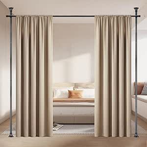 Curtain Room Divider Studio, Free Standing Room Dividers, Curtain Room Divider Ideas Bedrooms, Sliding Room Divider Ideas, Room Separator Ideas Hang Curtains, Bedroom Room Divider Ideas, Studio Room Divider Ideas, Curtain Wall Bedroom, Room Divider Curtain Ideas