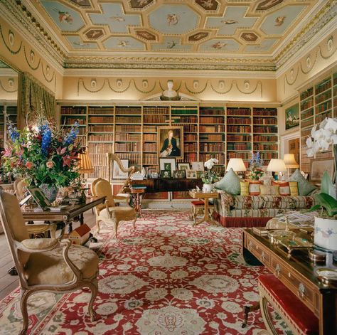 Home Library Study, Manor House Interior, Library Study, Grand Pianos, English Manor, Home Libraries, English Country House, French Doors Interior, Stately Home