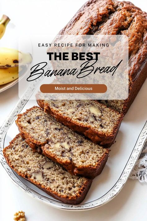 Enjoy the ultimate banana walnut bread with this easy recipe! Moist and delicious, this banana nut bread is perfect for a quick snack or healthy breakfast. Discover how to make the best banana bread with simple ingredients and a moist, flavorful result. Best Banana Walnut Bread Recipe, Easy Banana Walnut Bread, Banana Nut Bread Recipe Moist, Banana Walnut Bread Recipe, Banana Bread No Eggs, Moist Banana Nut Bread, Loaf Breads, Walnut Bread Recipe, Delicious Banana Bread