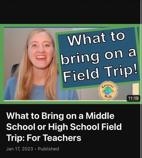 Do you want to take your students on a field trip? Watch this video to learn some of my tips when packing for a field trip. One of the best ways to help a field trip go smoothly is to make sure you are prepared! This list of items to bring on a middle school or high school field trip includes: a backpack, first aid kit, pads (yes, that's important!), sunscreen and more! What To Bring On A Field Trip For School, School Field, School Field Trip, School Trip, Aid Kit, Lists To Make, First Aid Kit, First Aid, Field Trip