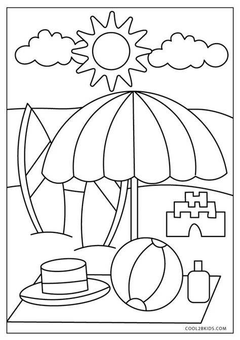 Summer Kids Worksheets, End Of Summer Coloring Pages, Free Beach Coloring Pages, Beach Theme Coloring Pages, Summer Camp Worksheets, Summer Colouring Pages Kids, Beach Coloring Pages Free Printable, Color Pictures For Kids Free Printable, Summer Coloring Sheets Free Printable