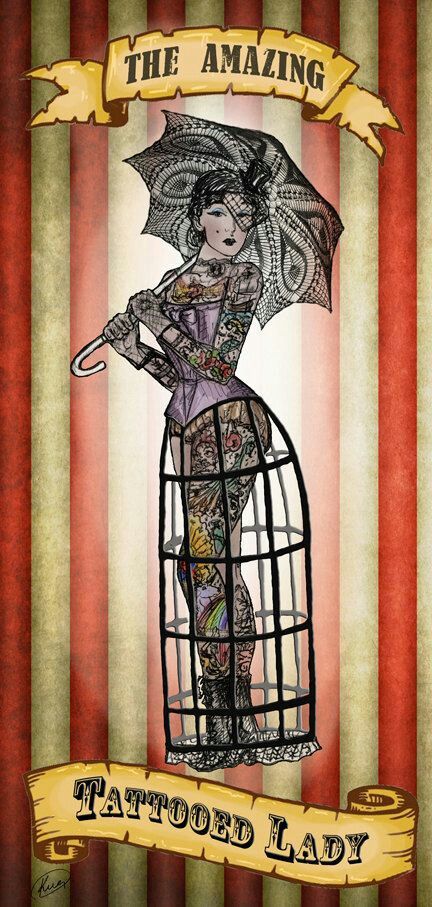 Tattooed Lady Circus Costume, Carnival Tattoo, Covered In Tattoos, Circus Tattoo, Tattooed Lady, Creepy Circus, Lady Tattoo, Old Circus, Vintage Circus Posters