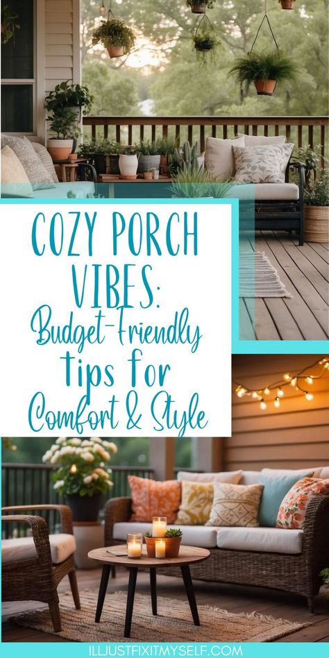 Cozy porch with string lights and potted plants Cheap Back Porch Ideas, Small Outside Patio Ideas Porch Decorating, Relaxing Front Porch Ideas, Covered Back Porch Decorating Ideas, Front Porch Dining Ideas, Porch Seating Ideas Small, Back Porch Decorating On A Budget, Porch Sitting Ideas, Back Porch Makeover On A Budget