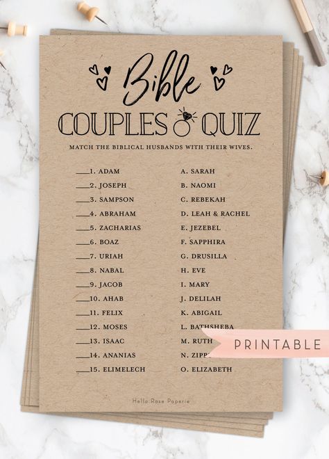 Bible Couples Quiz . Bridal Shower Printable Game . Christian Biblical Shower . Rustic Kraft + Black and White . Instant Digital Download Christian Bridal Shower Ideas, Couples Quiz, Bridal Shower Decorations Rustic, Bridal Shower Decorations Diy, Fun Bridal Shower Games, Winter Bridal Showers, Couple Wedding Shower, Bridal Shower Planning, Christian Couples