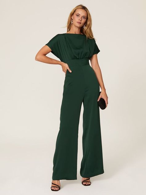 28 Wedding Guest Jumpsuits for Every Season & Style Wide Leg Jumpsuit Formal, Wedding Guest Jumpsuits, Officiant Attire, Green Jumpsuit Outfit, Jumpsuit Outfit Wedding, Jumpsuit Wedding Guest, Casual Wedding Outfit, Fancy Jumpsuit, Bride Jumpsuit