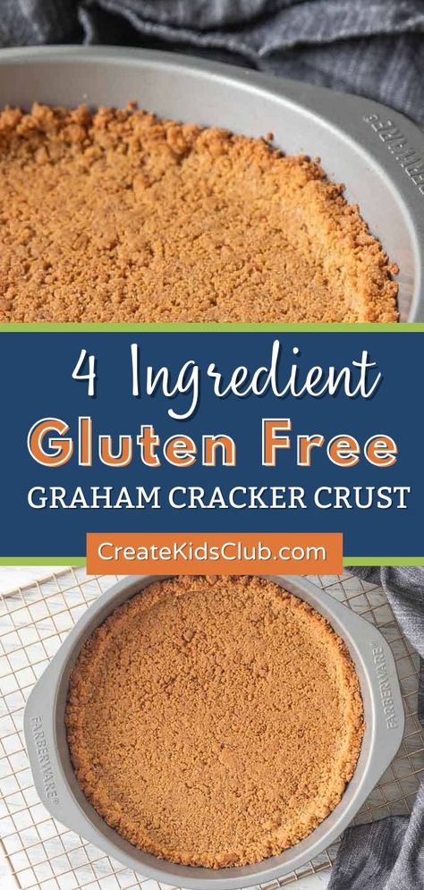 4 Ingredient Gluten Free Graham Cracker Crust is super simple to make. Use this crust in no-bake pie recipes or bake it for a crisp crunchy crust used in your favorite recipes. If you enjoy making graham cracker crust desserts, this recipe was meant for you! Even with minimal ingredients, the flavor of the crust is amazing. We opted to use Schar gluten-free honey grams for our recipe. It was a simple yet delicious option to have this crust ready in under 30 minutes. Gluten Free Graham Cracker Crust, Gf Graham Crackers, Graham Recipe, Graham Cracker Dessert, Graham Cracker Crust Recipe, Schar Gluten Free, Healthy Crackers, Gluten Free Graham Crackers, Best Gluten Free Desserts