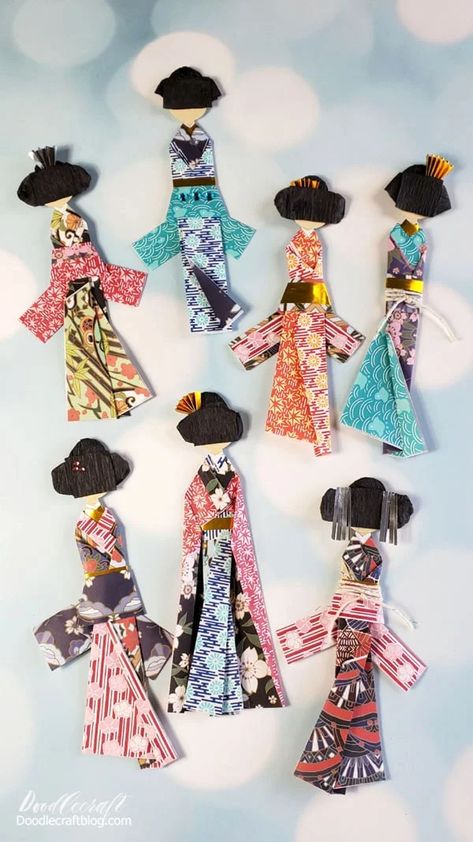 How to Make Japanese Paper Dolls with Origami Paper Journaling Sketchbook, Bookmarks To Make, Origami Doll, Free Bingo Cards, Handmade Bookmarks, Green Craft, Paper Dress, Japanese Doll, Handmade Gift Tags