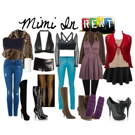 Mimi in Rent by thelovelysarah-rae on Polyvore featuring Chanel, H&M, Dion Lee, Plein Sud, Motel, Isabel Marant, Forever New, SLY 010, River Island and Moving Comfort Rent Mimi Outfit, Rent Inspired Outfits, Mimi Rent Outfit, Mimi Rent Costume, Rent Outfits Musical, Musical Inspired Outfits, Mimi Rent, Rent Musical Costumes, Rent The Musical