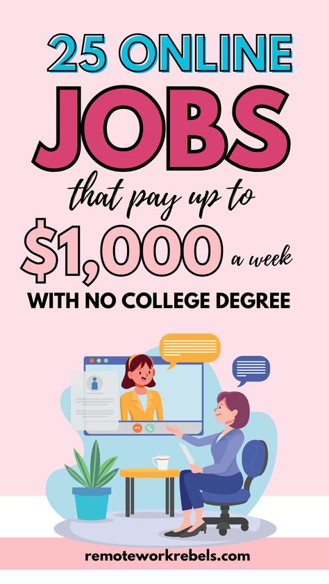 25 online jobs that pay up to $1,000 a week with no college degree. No college degree = no worries! This big list of remote jobs hiring now doesn't require you to have formal education. Best entry-level jobs for beginners that have high earning potential! Online Jobs For Students, Jobs At Home, Best Money Making Apps, Online Jobs For Moms, Hotel Jobs, Entry Level Jobs, Flexible Jobs, Best Online Jobs, Legitimate Work From Home