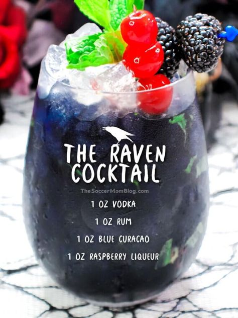 Raven Cocktail, Unique Alcoholic Drinks, Bartender Drinks Recipes, Fancy Water, Cabin Weekend, Halloween Party Drinks, Fun Drinks Alcohol, Bartender Drinks, Halloween Foods