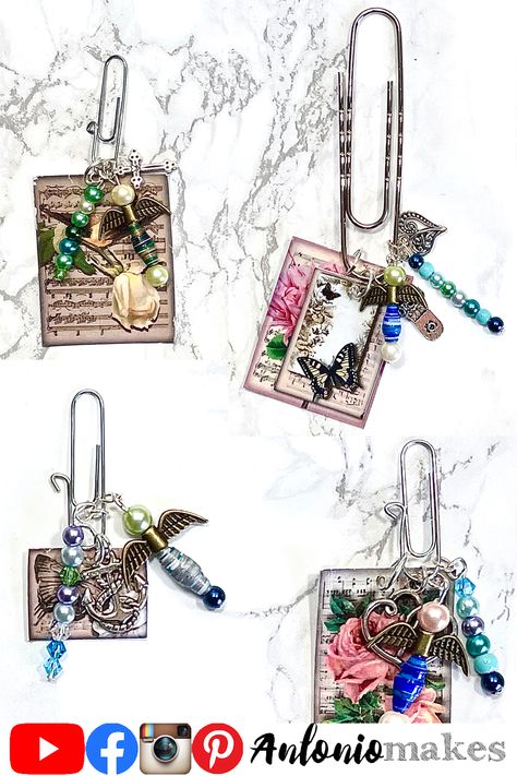 Paper Charms Diy, Junk Journal Paper Clips Diy, Diy Junk Journal Tags, Paper Clip Art Ideas, Junk Journal Altered Paper Clips, Hidden Paperclip Embellishments, Paper Embellishments Diy, Embellished Paper Clips, Junk Journal Charms Diy