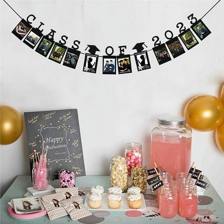 Class Of 2024 Hanging Bunting Garland Graduation Cap Party Banner Photo Prop Features: Congratulations on the graduate party will add that taste of cheerful dcor and welcome your bundle of into the party. Use it as graduation party decorations or home decor, You can hang the banner on the wall, mantel, cake or dessert table, bedroom or as at your GRAD party. EASY TO SET UP  Save your time for other happy graduation planning activities! You just need a few minutes to string them together by yourself and easy to hang. Comes assembled!Hang it across a party table, tape to a wall, window, from the ceiling, or string across a fence or between tree branches, etc. Celebrate your grad's graduation party with this photo banner!Perfect for your 2024 graduation party celebration decoration Product De Diy Graduation Party Decor, College Graduation Party Favors, Graduation Photo Banner, Graduate Party, Graduation Party Banners, Grad Banner, Congratulations Banner, Graduation Party Diy, Picture Banner