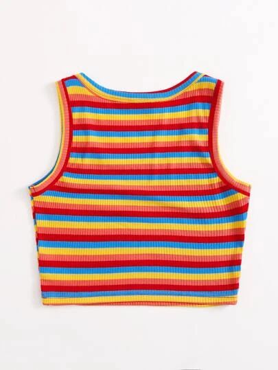 Shop the Best of SHEIN | SHEIN USA Mock Neck Tank Top, Mock Neck Tank, Women Tank Tops, Striped Tank Top, Shein Style, Striped Tank, Tank Top Cami, Rainbow Stripes, Online Retail