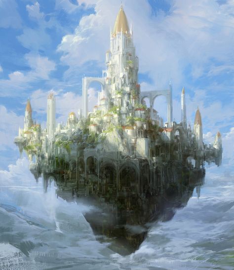 Sky castle, Paperblue .net on ArtStation at https://www.artstation.com/artwork/N5d5Pq Air City Concept Art, Air Castle Fantasy Art, Sky Castle Fantasy Art, Fantasy Sky Castle, Fantasy City In The Sky, Sky Castle Aesthetic, Sky City Concept Art, Fantasy Castle Illustration, Fantasy Sky City