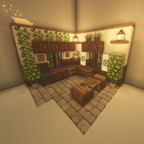 Interior For Minecraft House, Minecraft Fletcher House Interior, Minecraft Interior Ideas Storage, Minecraft Canopy Bed Ideas, Minecraft Kitchen Aesthetic, Minecraft House Interior Design, Minecraft Loom Building, Minecraft House Interior Kitchen, Minecraft Bed Ideas Aesthetic