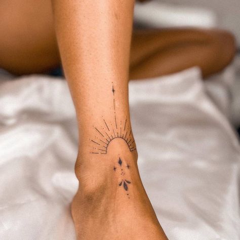 Fine line ornamental sun tattooed on the ankle. Ornamental Tattoos, Yoga Tattoos, Change Your Style, Ankle Tattoos For Women, Boho Tattoos, Petite Tattoos, Sun Tattoos, Leg Tattoos Women, Discreet Tattoos