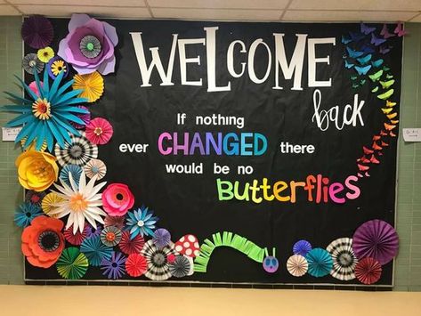 Magician Bulletin Board Ideas, Bord Decorations For School, Spring Bulletin Boards High School, Result Day Board Decoration Ideas, Flower Bulletin Board Ideas, Black Board Design, Creative Display Boards For School, Field Day Games For Kids, Butterfly Bulletin Board