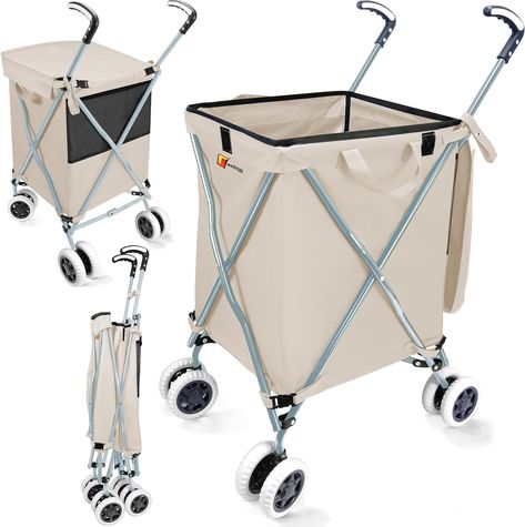 Folding Shopping Cart with Wheels, Grocery Cart with Removable Canvas with Cover, Lightweight Utility Cart for Groceries and Laundry Personal Shopping Cart, Folding Shopping Cart, Organization Cart, Laundry Cart, Cart With Wheels, Grocery Cart, Tactical Cargo Pants, Modern Laundry Rooms, 120 Lbs