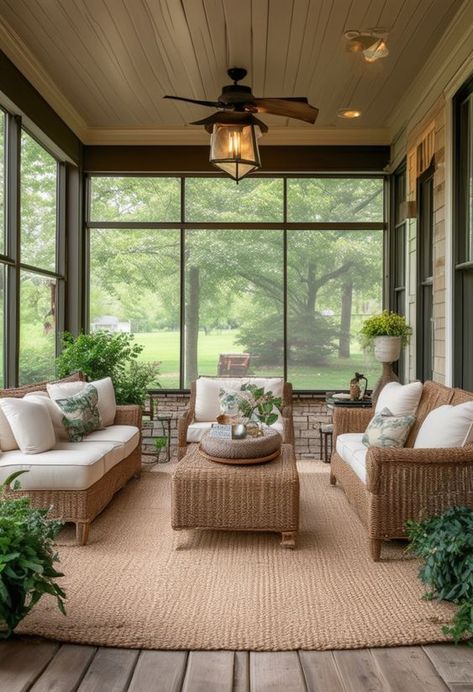 Small Screened Porch Ideas, Screened In Porch Decorating Ideas Cozy, Cottage Screened In Porch, 3 Season Porch Ideas Sunroom, 3 Season Porch Ideas, Small Screened Porch, All Season Porch, Screened Back Porches, Sunroom Living Room