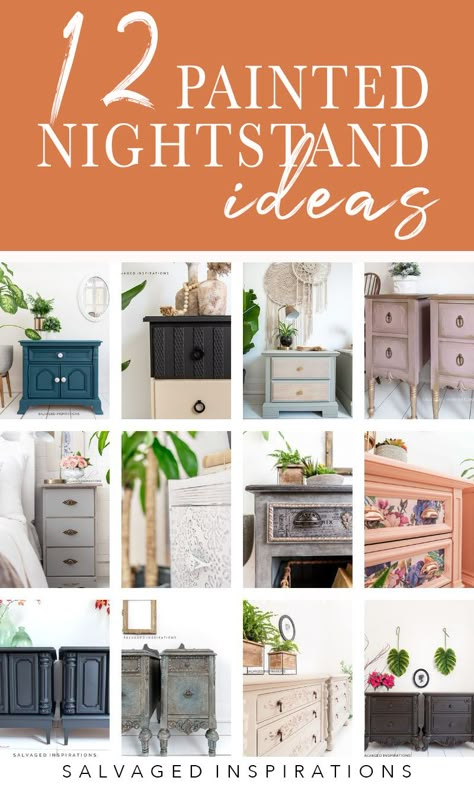 Nightstand Makeover Ideas, Repurposed Nightstand Ideas, Painted Nightstand Ideas, Nightstand Makeover Diy, Unusual Bedside Tables, Diy Nightstand Makeover, Painted Nightstand, Painted Bedside Tables, Boho Nightstand