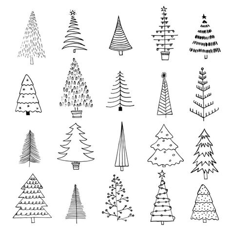 Christmas Tree Drawings, Drawing New Year, Draw Christmas Tree, Christmas Tree Doodle, Christmas Tree Sketch, Tree Drawing Simple, Diy Seasonal Decor, Different Christmas Trees, Christmas Tree Drawing