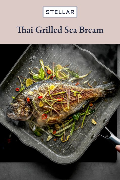 Sea bream is perfect for grilling. It’s a firm-fleshed white, oily fish that’s full of flavour. Try this Asian-inspired recipe for a fragrant and fresh twist. Serve with a fiery dipping sauce and herb salad. Tip: ask your fishmonger to gut and scale the fish ready for cooking.

#seabream #seafood #grilled #grilledfish #grilledseafood #fish #seafoodrecipes #fishrecipes Grayling Fish, Oily Fish, White Fish Recipes, Sea Bream, Prawn Recipes, Herb Salad, Grilled Seafood, Asian Inspired Recipes, Grilled Fish