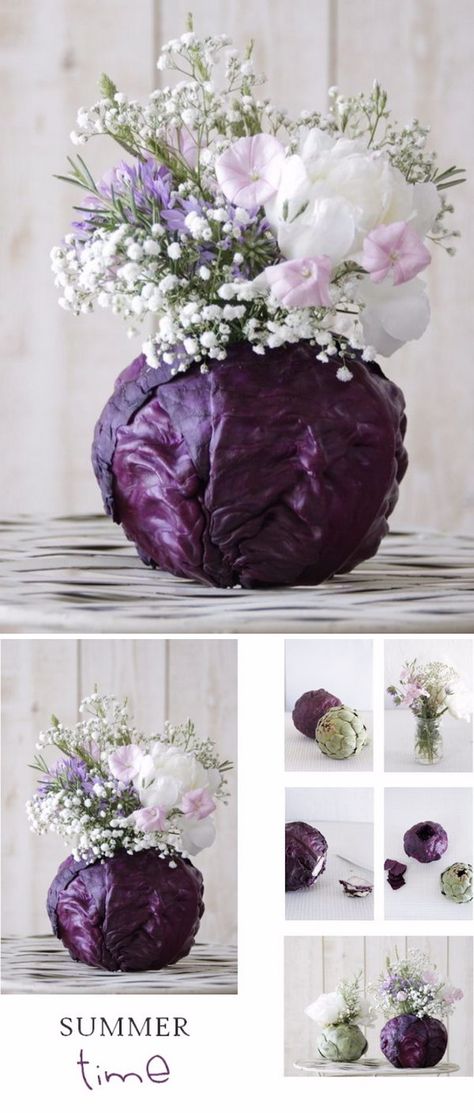 DIY Purple Cabbage Flower Arrangement Cabbage Flowers, Tanaman Indoor, Tafel Decor, Diy Flores, Fleurs Diy, Flowers In A Vase, Purple Cabbage, Flower Arrangements Diy, Trendy Flowers