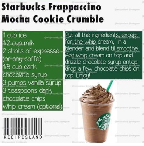 At Home Starbucks Recipes, Starbucks Cookie Crumble, Starbucks Mocha Cookie Crumble, Cookie Crumble Frappuccino, Starbucks Cookie, At Home Starbucks, Starbucks Cookies, Starbucks Chocolate, Homemade Coffee Drinks