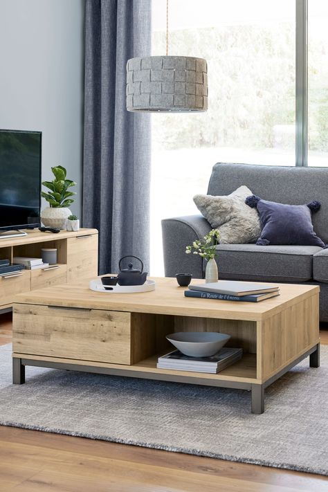 Light Oak Furniture, Living Room Furniture Inspiration, Oak Furniture Living Room, Middle Table, Storage Coffee Table, Table With Drawers, Coffee Table With Drawers, Cafe Tables, Furniture Finishes