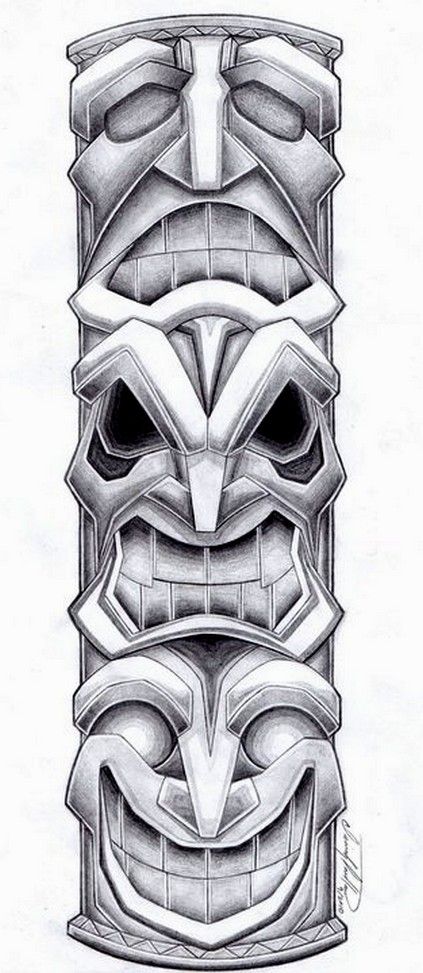 Totem Pole Tattoo Design by SpiderLAW Totem Drawing, Totem Pole Tattoo, Pole Tattoo, Totem Tiki, Tiki Maske, Biomech Tattoo, Tiki Tattoo, Totem Tattoo, Tato Henna