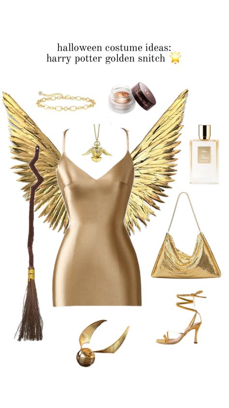 halloween, harry potter, costume, spooky, cute, sexy, cool, october, autumn, fall, gold, shiny, aesthetic, fyp, throwback, childhood, nostalgia Golden Snitch Costume, Snitch Costume, Harry Potter Snitch, Harry Potter Halloween Costumes, Harry Potter Golden Snitch, Halloween Costume Idea, Harry Potter Halloween, Golden Snitch, Harry Potter Costume