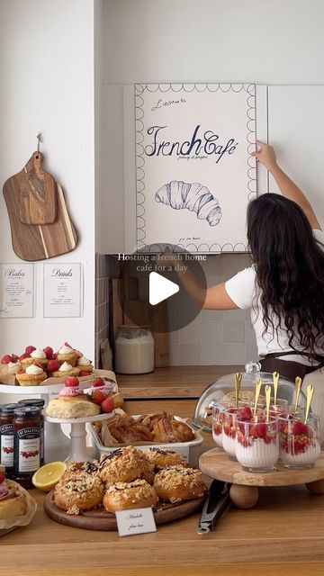 Baked by Laora 🧁 on Instagram: "annonce 🤎 hosting a french home café with @stdalfourusa 🥐☕️

It’s always been a dream of mine to open my own café/ pastryshop! And finally got to do that for a day with one of my fave brands! We were focusing on two flavours: Strawberry & Maribelle plum, and I made 3 different pastries using only 1 dough to achieve some variation on the buffet table! 🥐🥨

To those of you who are curious about the menu, here’s what we made:
- Strawberry rolls, plum buns, & cardamom buns 
- Strawberry cupcakes 
- Müsli Cups 
- Focaccia sandwiches 
- Croissants sandwiches
- Cookies
- Homemade lemonade & Coffee

The recipe for the 3 in 1 dough and a few tips on how to create your own home café will be up soon! 

#homecafe #cafe #buffet #pastries #baking #yummy #delicious #co Cafe Party Ideas, Croissants Sandwiches, Home Cafe Aesthetic, Muesli Cups, Focaccia Sandwiches, Strawberry Rolls, Cardamom Buns, Croissant Sandwich, Cookies Homemade