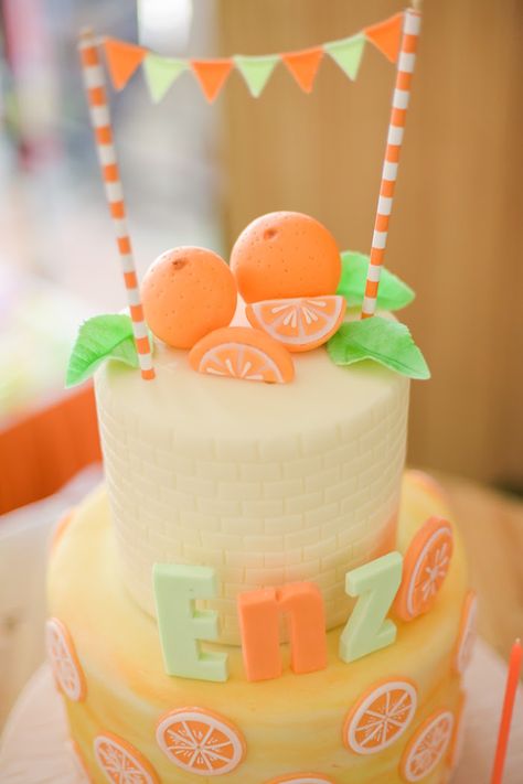 Birthday cake from Citrus Harvest Birthday Party at Kara's Party Ideas. See more at karaspartyideas.com! Cake With Orange Decoration, Orange Theme Cake, Citrus Themed Party, Harvest Birthday Party, Tutti Fruity Party, Orange Birthday Cake, Orange Birthday Parties, Citrus Party, Lemon Birthday